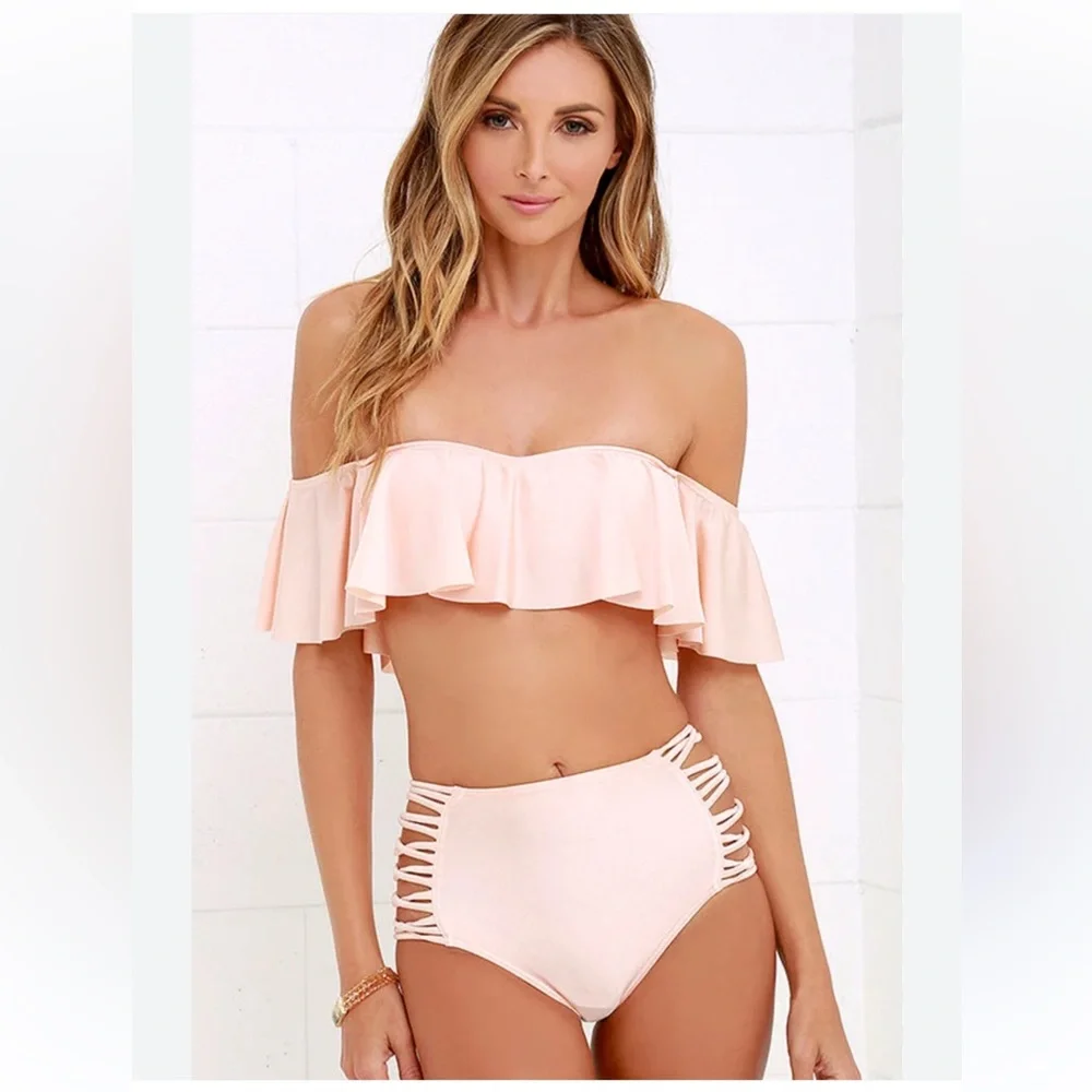 NWT O'Neill Lux Solids Peach High-Waisted Bikini Set - Picture 1 of 11